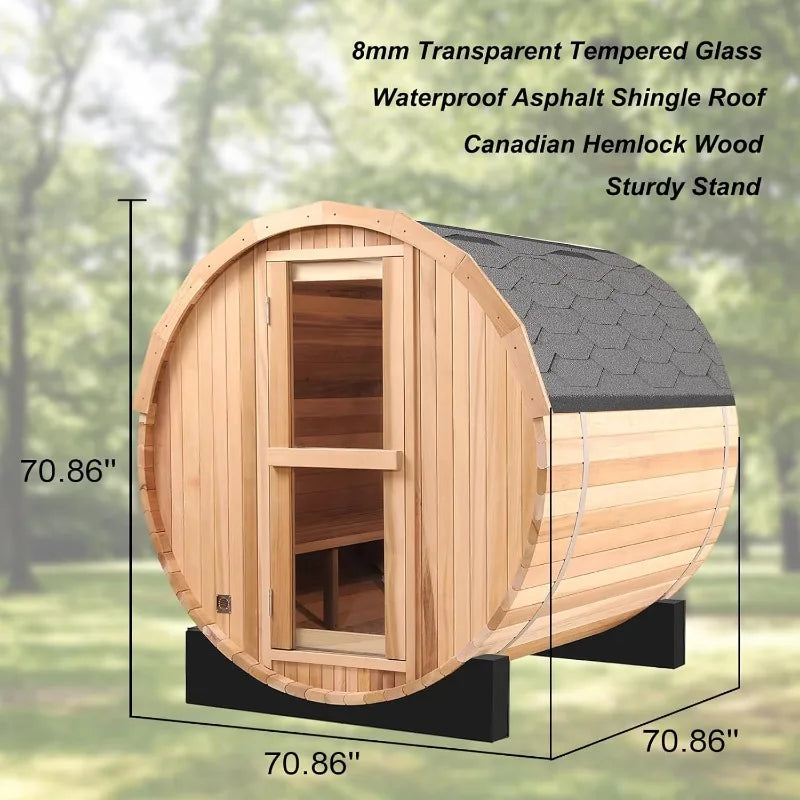 TCT Shop 6x6FT Canadian Hemlock Wood Barrel Sauna Room
