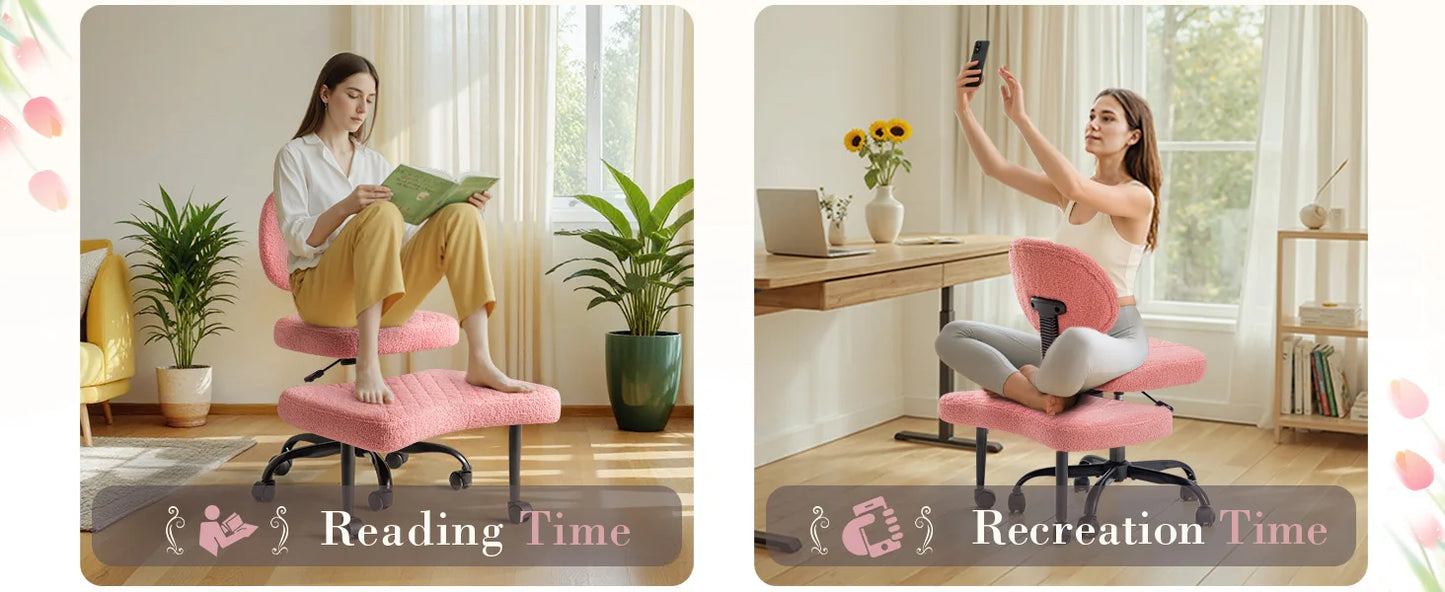 Furmax Ergonomic Criss Cross Office Chair with Wheels, Kneeling Desk Chair with Footrest or Pet Rest