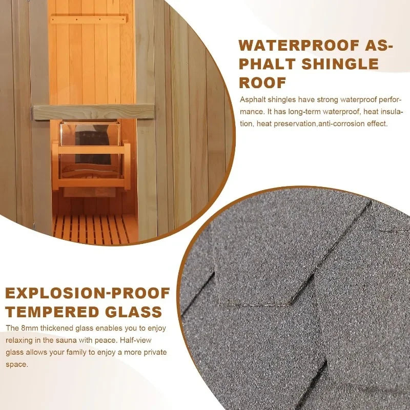 TCT Shop 6x6FT Canadian Hemlock Wood Barrel Sauna Room