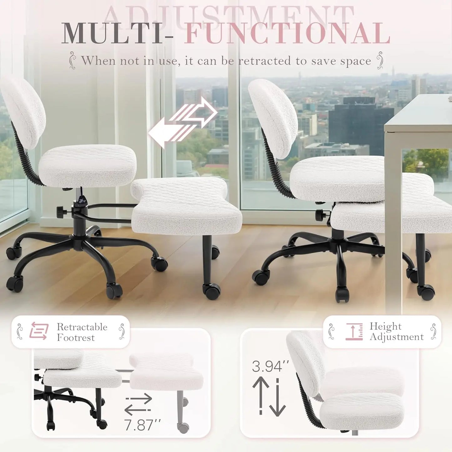 Furmax Ergonomic Criss Cross Office Chair with Wheels, Kneeling Desk Chair with Footrest or Pet Rest
