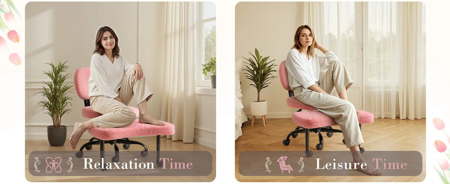 Furmax Ergonomic Criss Cross Office Chair with Wheels, Kneeling Desk Chair with Footrest or Pet Rest