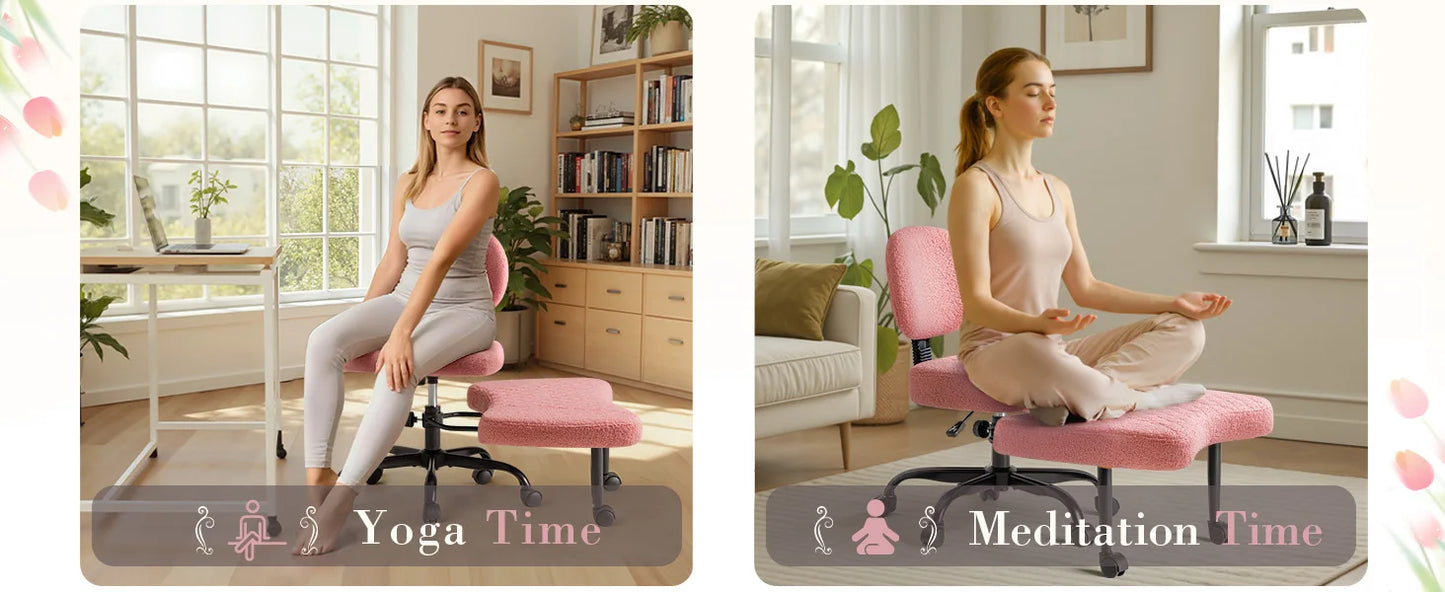 Furmax Ergonomic Criss Cross Office Chair with Wheels, Kneeling Desk Chair with Footrest or Pet Rest