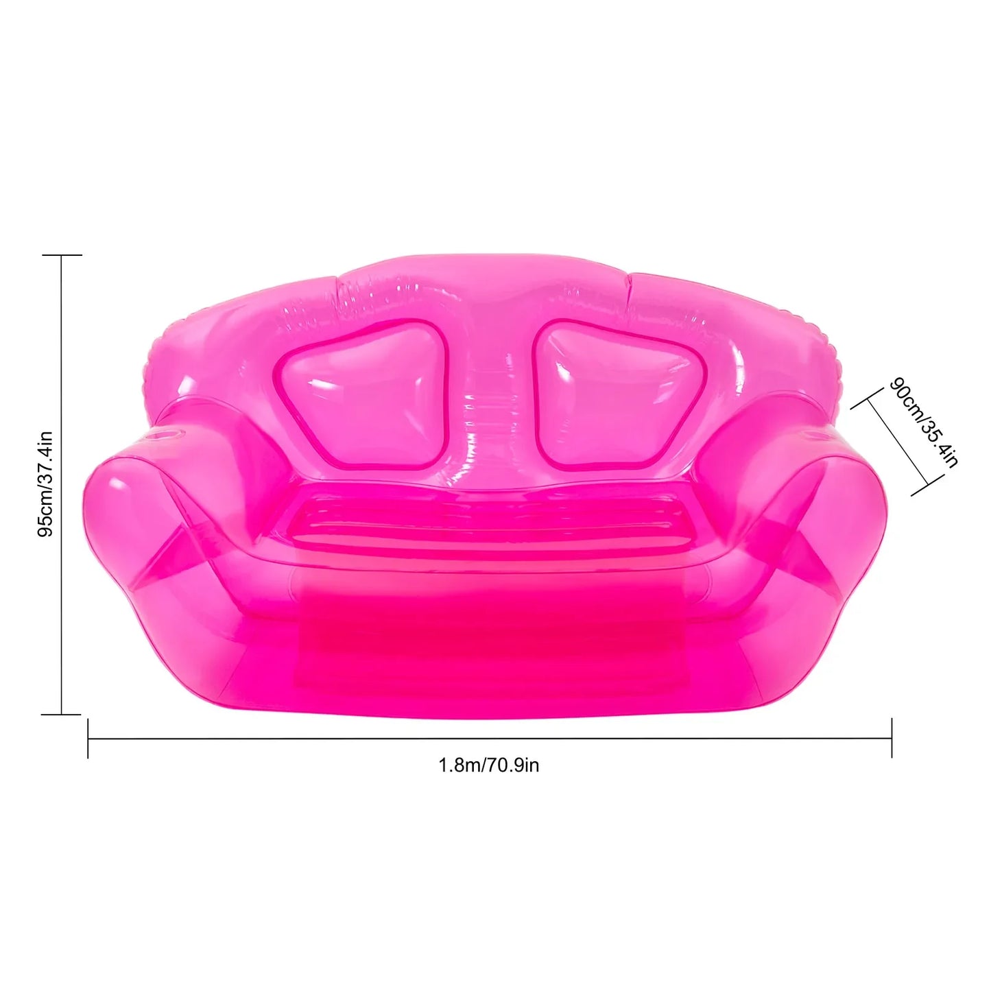 KTN Inflatable Transparent Clear Pink Sofa Couch with Cupholders