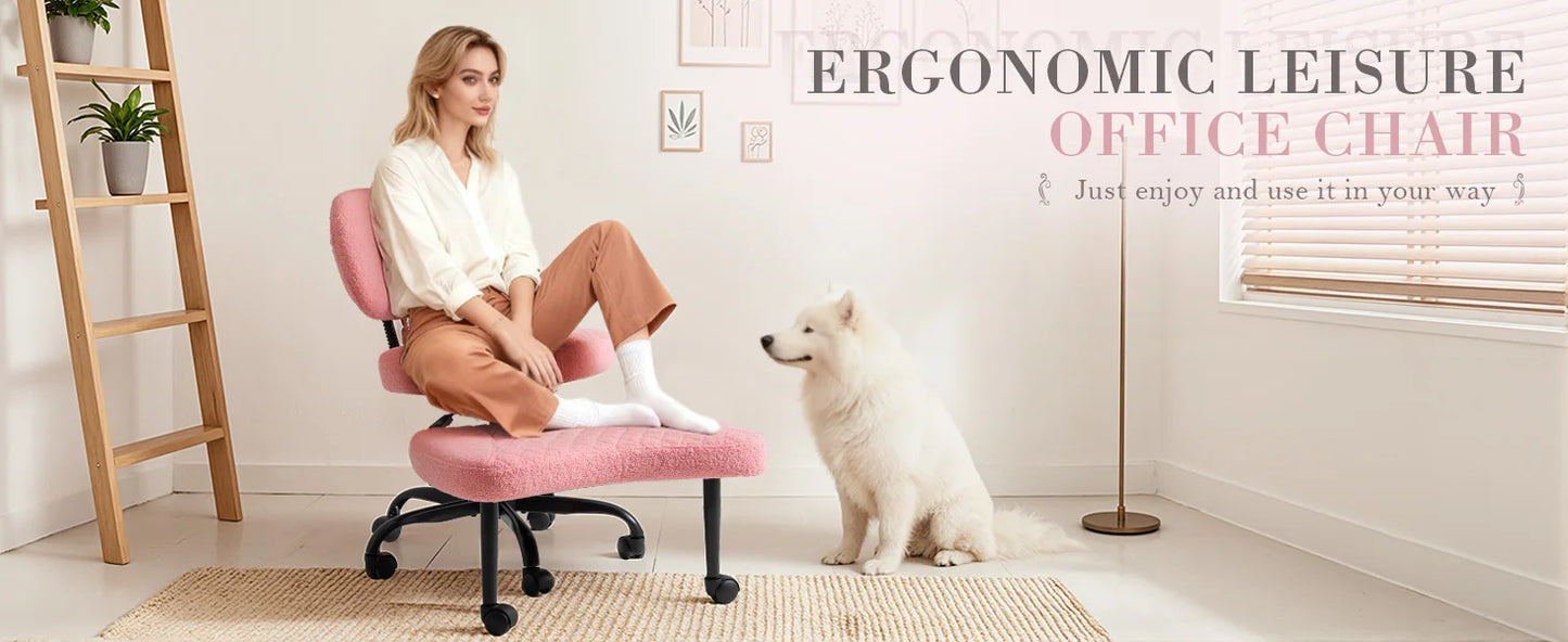 Furmax Ergonomic Criss Cross Office Chair with Wheels, Kneeling Desk Chair with Footrest or Pet Rest