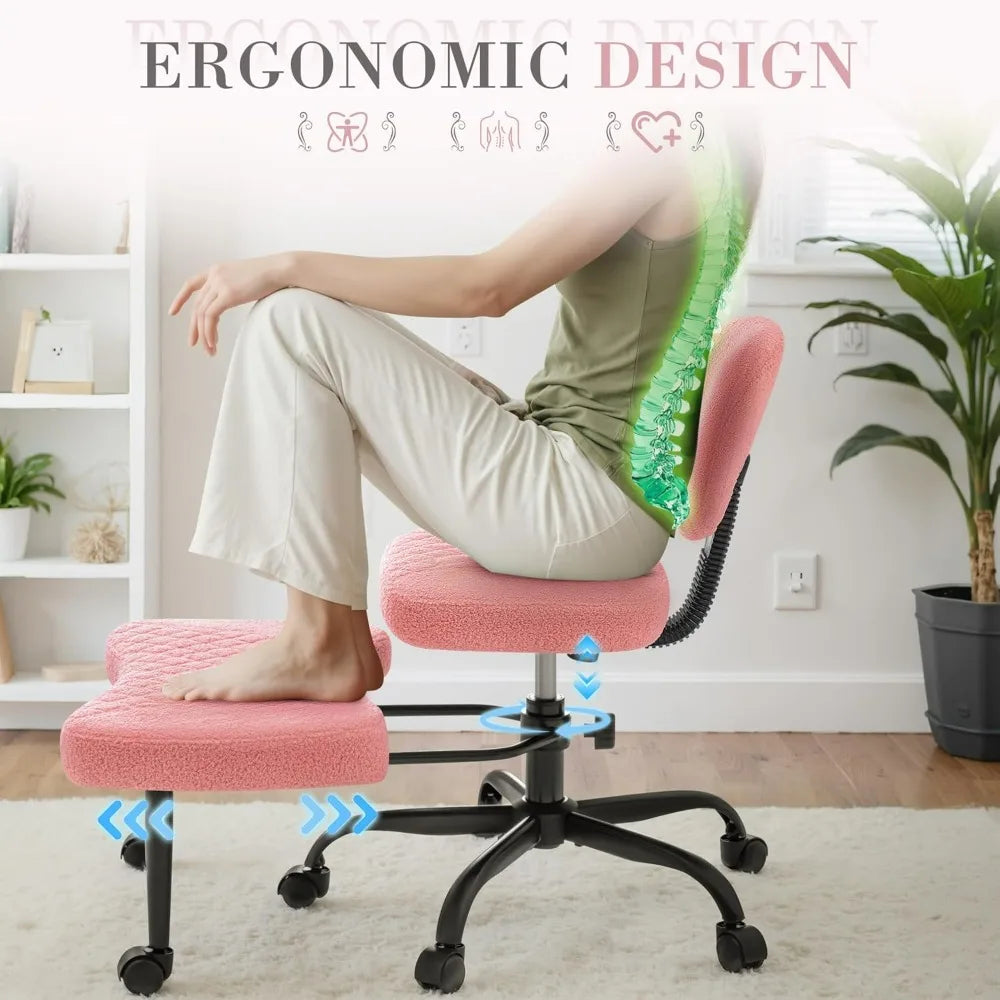 Furmax Ergonomic Criss Cross Office Chair with Wheels, Kneeling Desk Chair with Footrest or Pet Rest